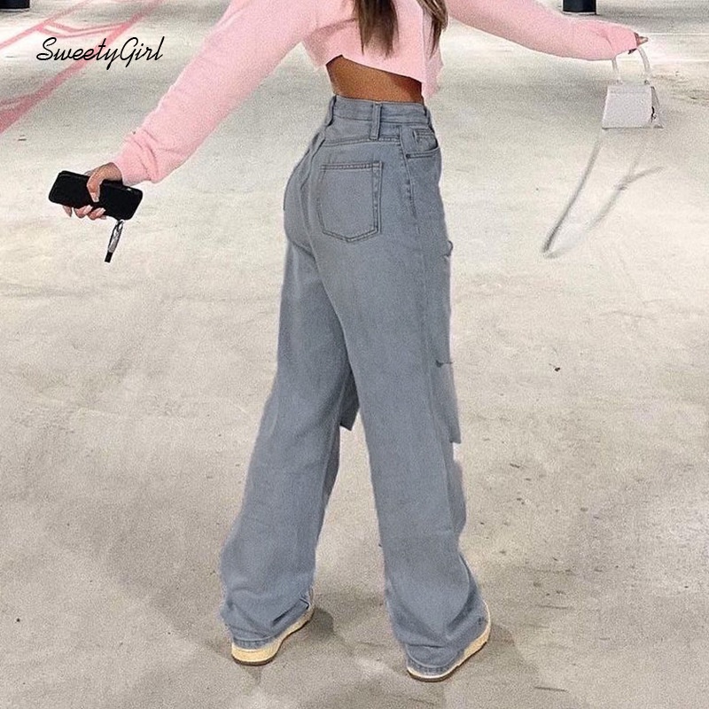 Quần Jean Rách Ống Thẳng Eo Thấp Thời Trang Dành Cho Nữ 2022