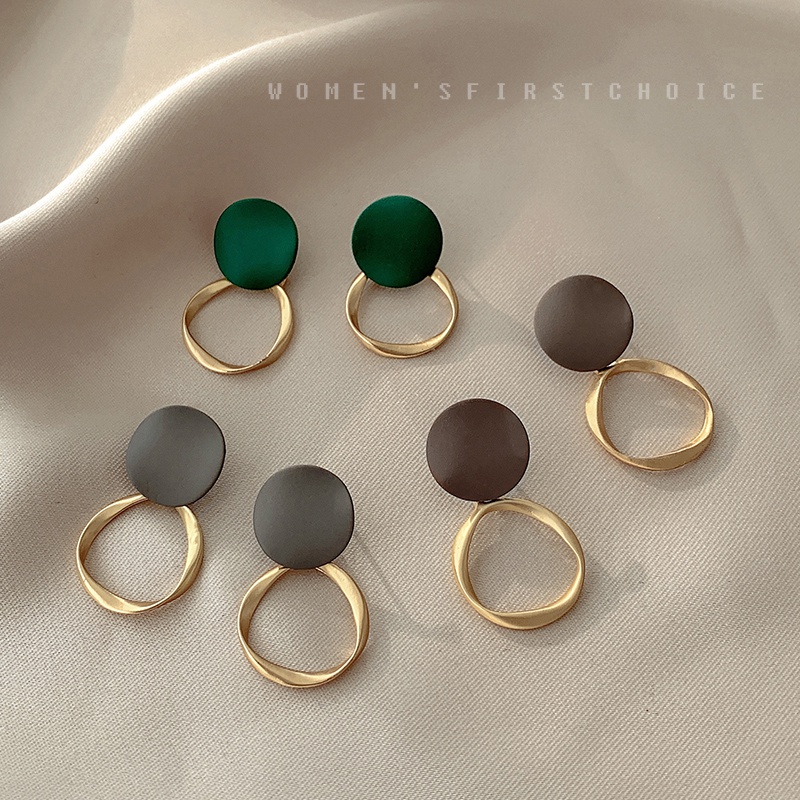 Bông tai tròn xi mạ bạc kiểu dáng đơn giản phong cách Hàn Quốc cho nữ