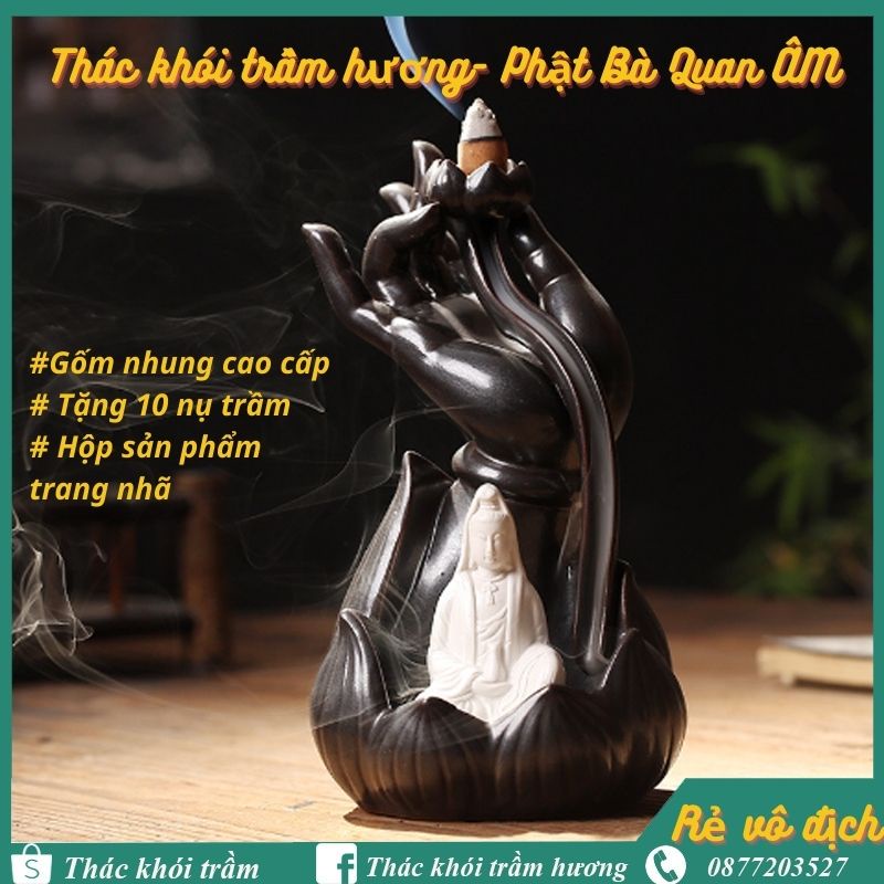 Thác khói trầm hương PHẬT BÀ QUAN ÂM tặng 10 nụ trầm, thác khói chảy ngược dùng đốt hoặc xông nụ trầm hương