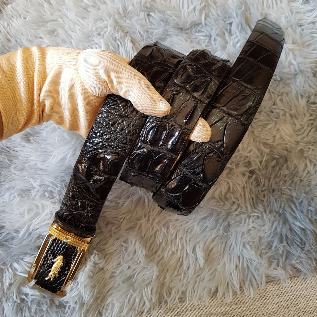 Dây Lưng Cá Sấu 4.0cm, Dây Liền Nguyên Con Không Nối,  Màu Đen I Dây Lưng Da Cá Sấu Gù Lưng, Bảo Hành 24 Tháng