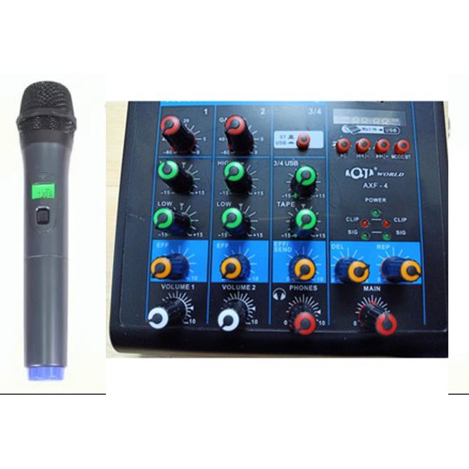 Bàn DJ Thanh Mixer mini AQTA AX-4 có USB VÀ bluetooth bảo hành 6 tháng co 1 mic hay