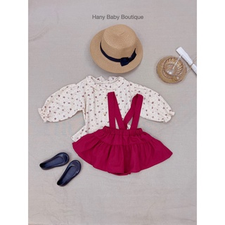 [Hany Baby] Set Áo Hoa Nhí + Váy Linen Đỏ Đô