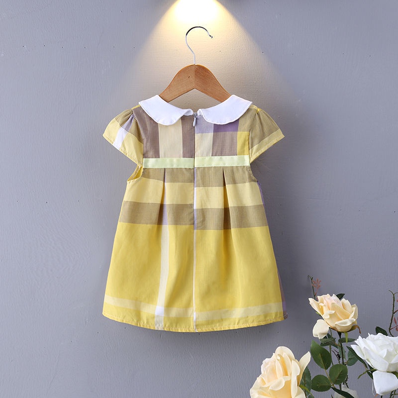 Đầm Tay Ngắn Cổ Búp Bê Kẻ Sọc Caro Mẫu Mới Thời Trang Mùa Hè Dành Cho Bé Gái
