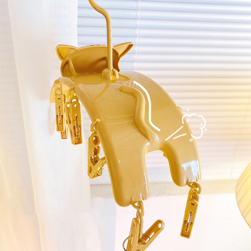 Móc treo quần áo với 10 kẹp phơi đồ lót thiết kế hình mèo hoạt hình dễ thương đa chức năng