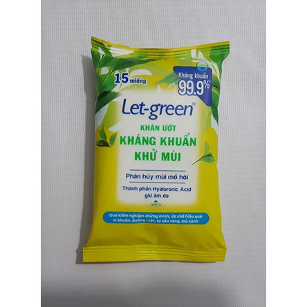 Khăn ướt kháng khuẩn khử mùi Let-Green loại 15 miếng/ bao