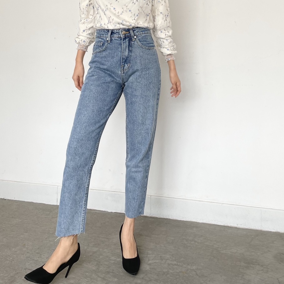 Quần Jeans Nữ Ống Đứng Form Lưng Cao Basic Kiểu Cắt Lai Quần Màu Xanh Rede - Jeans VNXK ( BCL-02 )