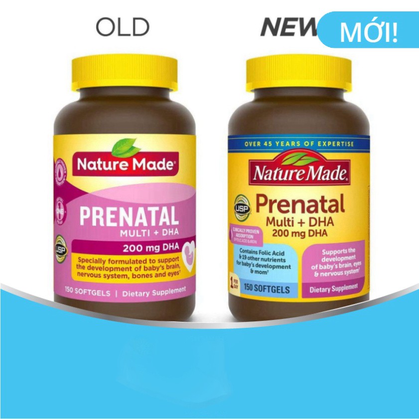 XẢ XẢ XẢ [150 Viên] Thuốc Bổ Cho Bà Bầu Nature Made Prenatal Multi DHA 200mg của Mỹ [Chuẩn USA] - Cho Bé Thông Minh Khỏe