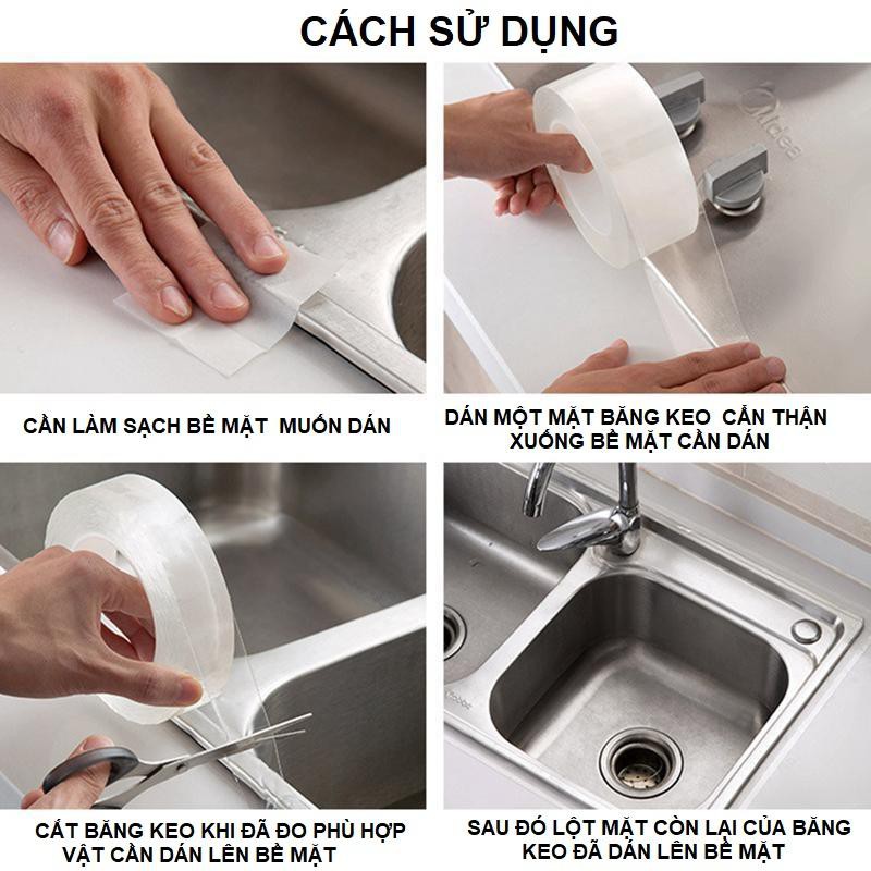 Băng keo 2 mặt siêu dính trong suốt dày 2mm, chất liệu acrylic dán mọi vật dụng