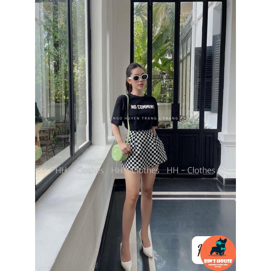 BÁN SỈ SET NỮ ÁO ĐEN NO COMMENT MIX CVAY KẺ CARO