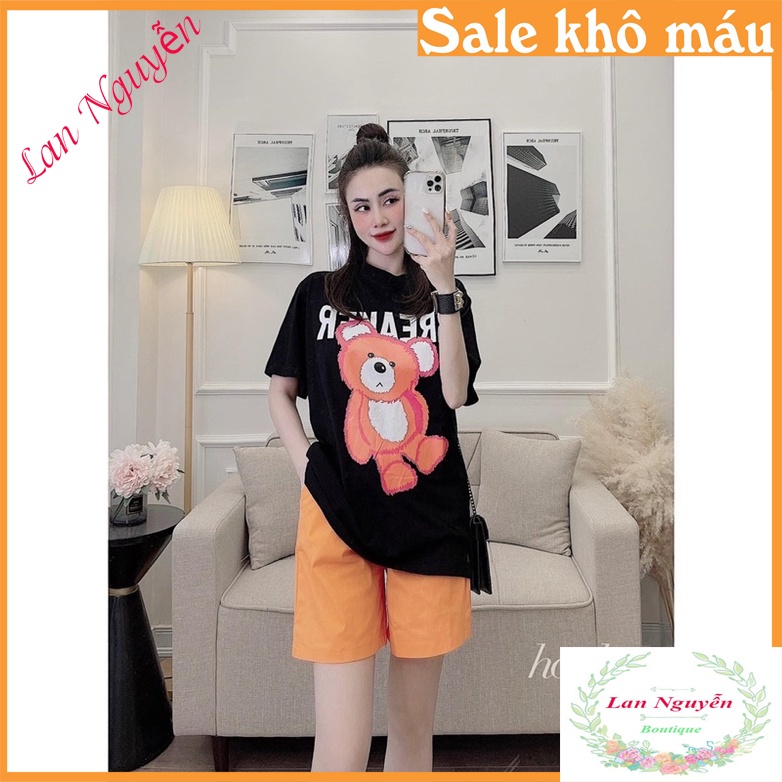 Bán sỉ Bộ đùi in gấu BREAKER quần short cam cho nữ