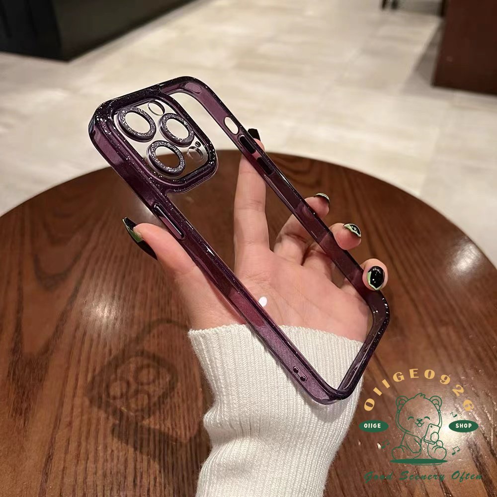 Ốp Điện Thoại Mặt Kính Màu Tím Đậm Cao Cấp Cho iPhone 14 / 13 / 12 / 11 Pro Max