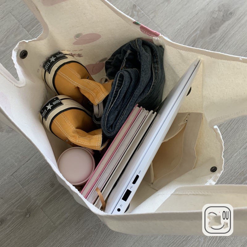 Túi Tote Vải Canvas Cỡ Lớn Màu Hồng Thời Trang Hàn Quốc Xinh Xắn Cho Nữ