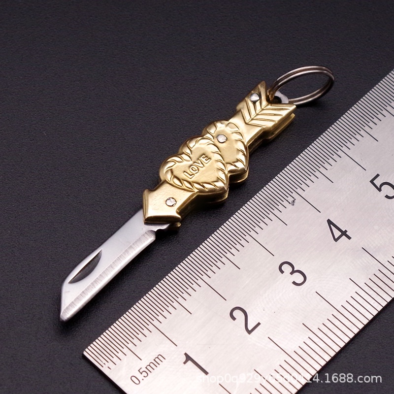 Móc Khóa Dao Mini Bằng Thép Không Gỉ Mở Nhanh Dao Cầm Tay Dao Gấp Bằng Đồng Thau Thủ Công Dao Mở Hộp Sắc Bén