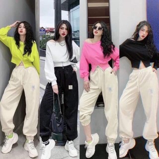 Set thể thao áo croptop dây kéo thun borip