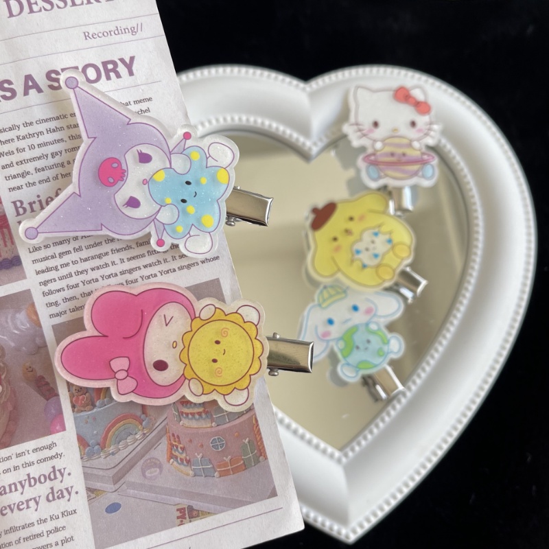 Kẹp Tóc / Kẹp Tóc Hoạt Hình Sanrio Kulome / Cún / Hello Kitty Bằng Acrylic Phát Sáng Phong Cách Hàn