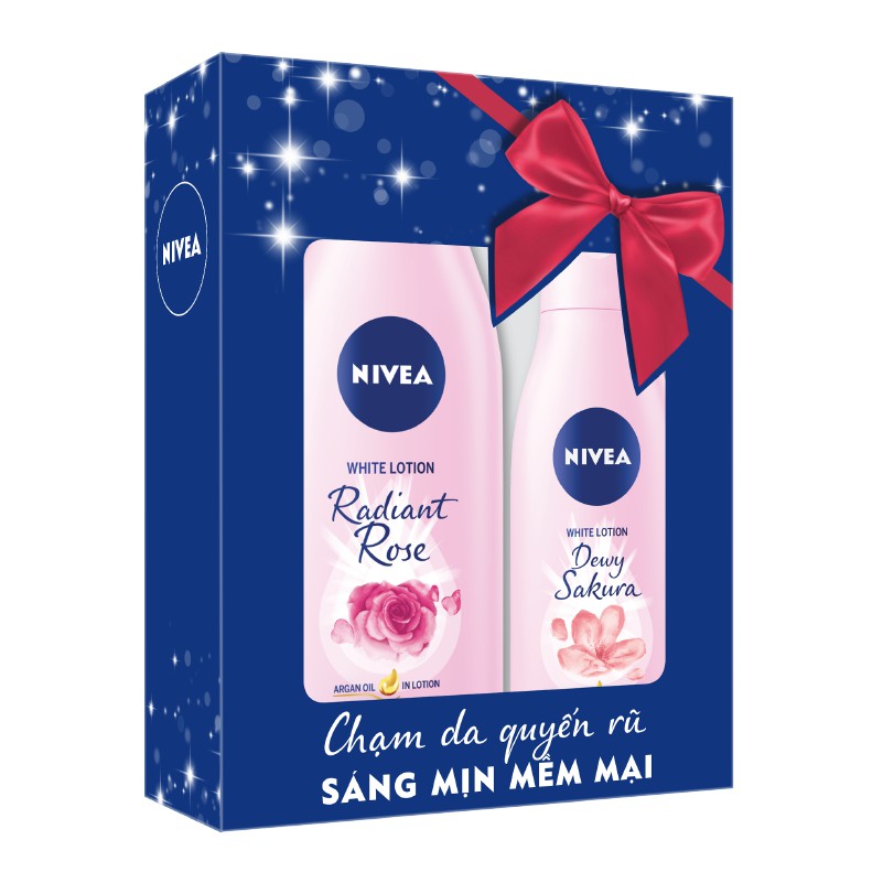 [Mua 1 tặng 1] Hộp sữa dưỡng thể dưỡng trắng NIVEA hoa hồng Radiant Rose (350ml) 85707 + sữa dưỡng thể Dewy Sakura 200ml
