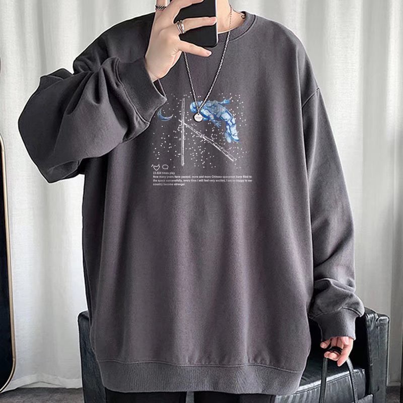Áo Thun Nam Nữ Unisex Dài Tay, Áo Sweater Cổ Tròn Form Rộng 45kg-110kg Thời Trang Thu Đông Nhiều Màu - Người đàn ông ngủ trong nhà du hành vũ trụ NASA