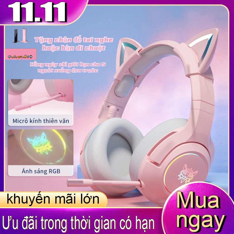 Tai nghe chơi game có mic ONIKUMA X11 màu hồng tai mèo cho điện thoại /máy tính xách tay/ Pc / Ps4/Xbox Bảo hành 2 năm