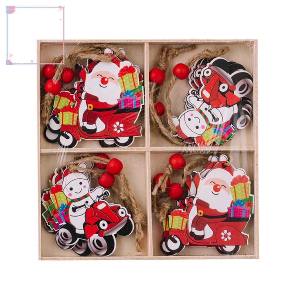 Bộ 12 Miếng Gỗ Hình Ông Già Noel Treo Trang Trí Xe Hơi