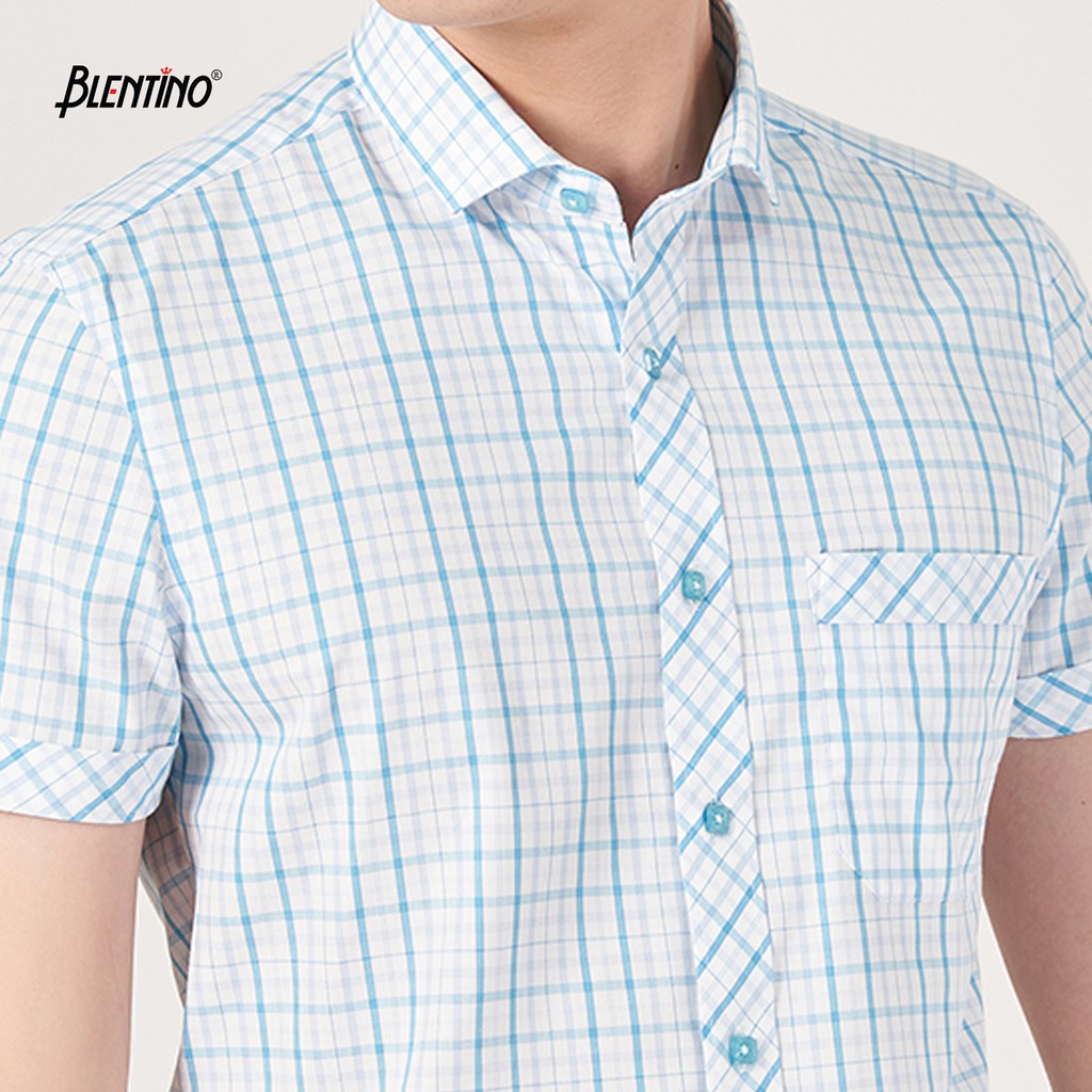 Áo sơ mi cộc tay Blentino kẻ sọc xanh BCV19(2)