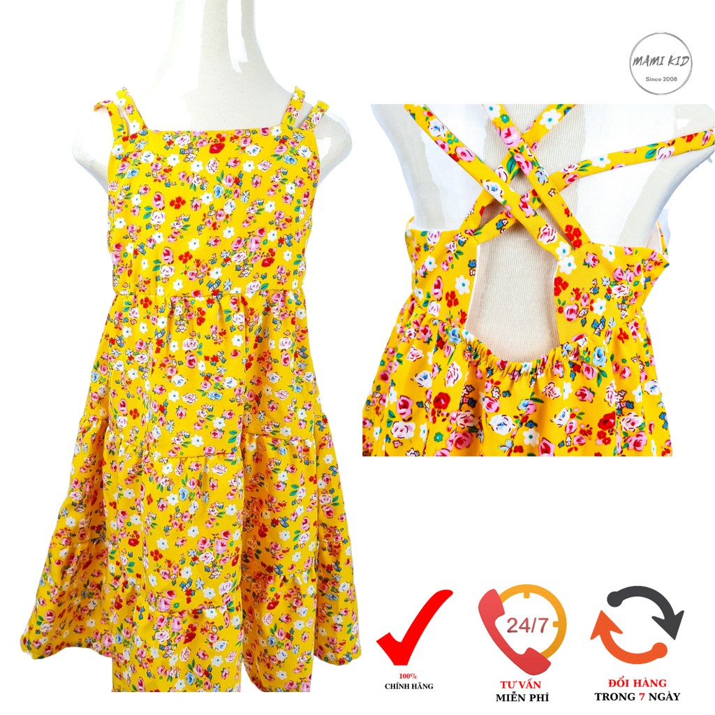 váy cho cho bé gái 2 dây hoa vàng, chất đũi lụa siêu mát (Mamikid)