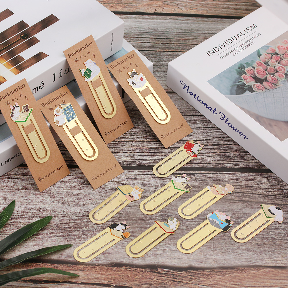Dụng Cụ Đánh Dấu Trang Sách Bằng Kim Loại Mạ Vàng Hình Mèo Dễ Thương