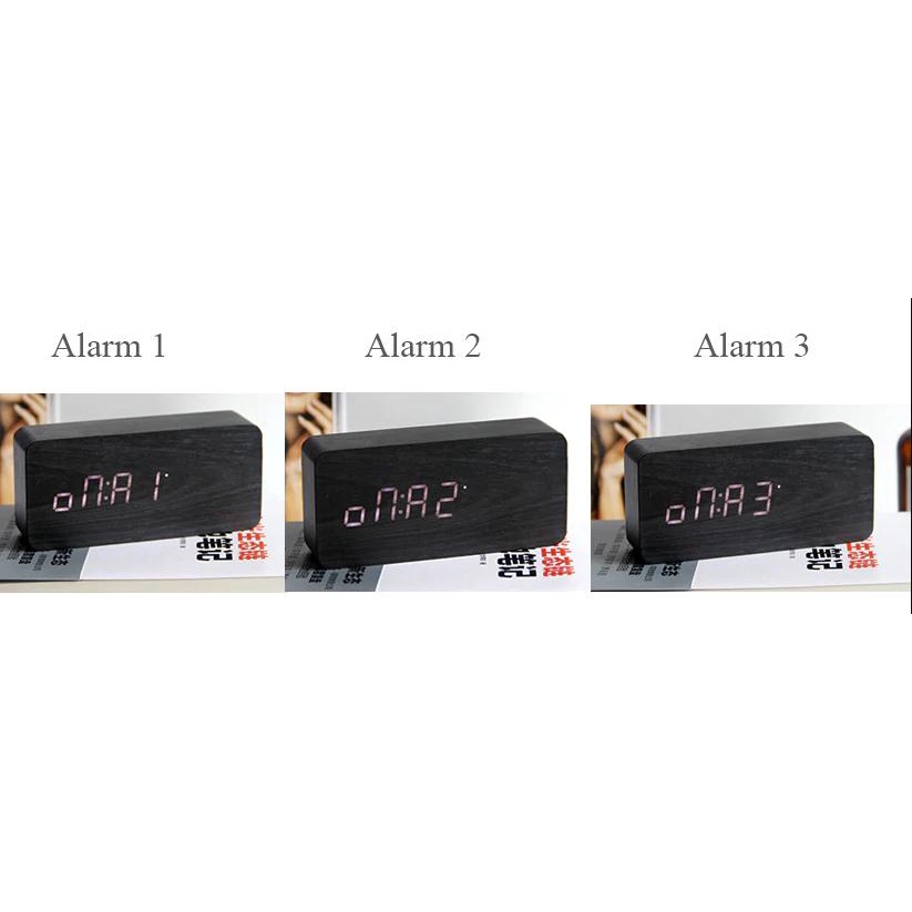 Đồng Hồ Gỗ Để Bàn Đèn LED Siêu Đẹp - Báo Thức/ Nhiệt Độ Phòng/ Cảm Ứng Âm Thanh