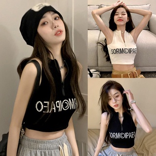 Áo dệt kim sát nách dáng ôm in chữ cá tính trẻ trung cho bạn gái
