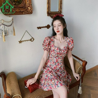 [Xả Kho]Váy hoa nhí trễ vai ulzzang phong cách retro họa tiết cá tính