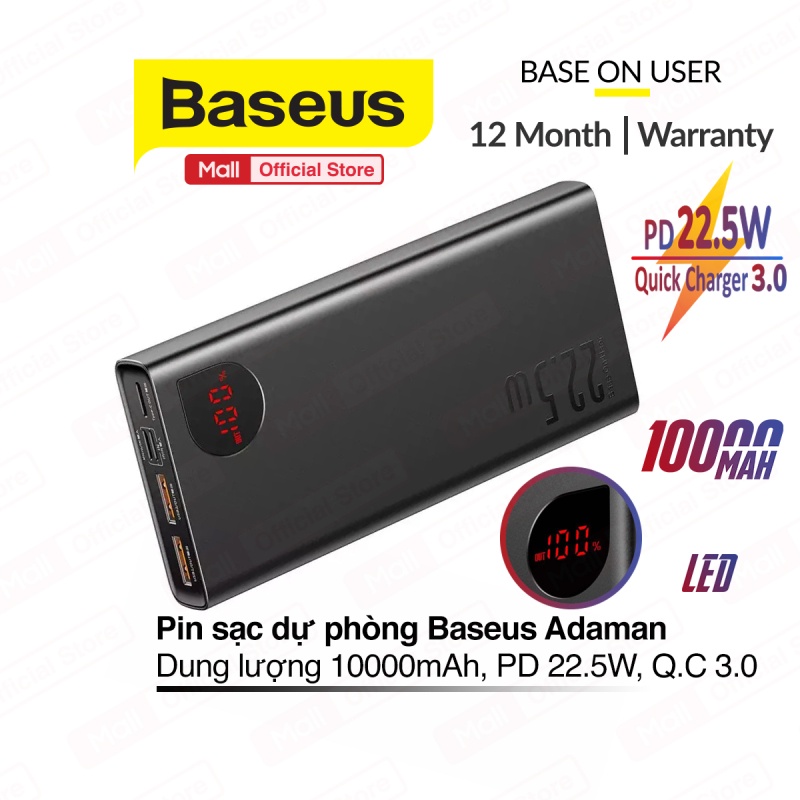 【BASEUS FAST CHARGE 22.5W】Sạc dự phòng Vỏ KIM LOẠI Baseus Adaman 10000/ 20000mah Sạc nhanh cho iPhone 12/ Samsung/ Mac