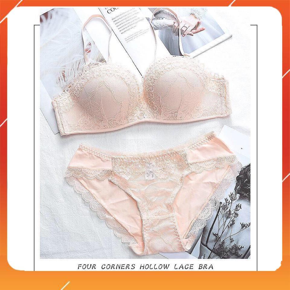 Set bộ đồ lót nữ phối ren áo không gọng, đệm mút 3cm dành cho các nàng có V1 trung bình nhỏ, Mã B29276