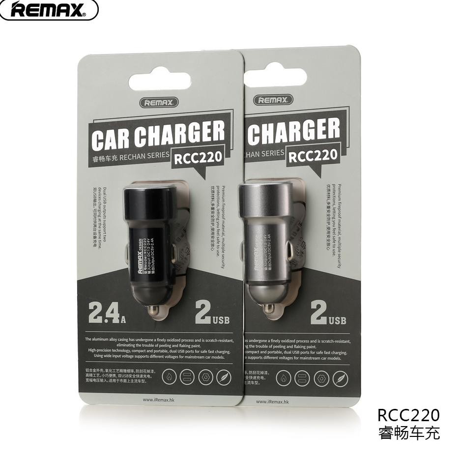 CHÍNH HÃNG Cốc Củ Sạc Nhanh ô tô xe hơi 2 hai cổng USB vỏ nhôm RCC220 Remax 2.4a rcc-220 rcc 220