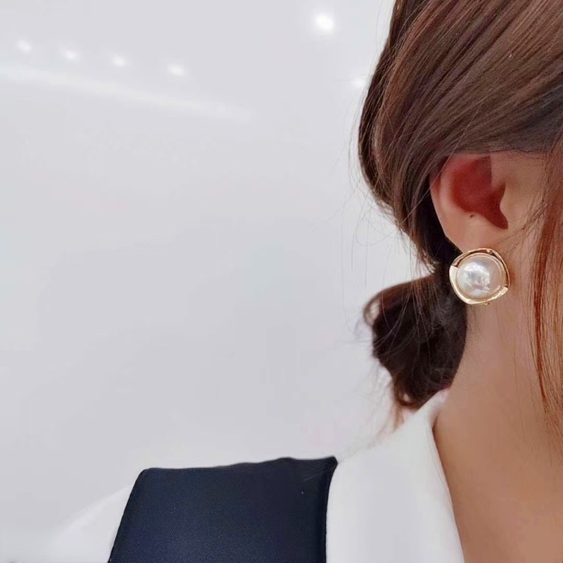 Bông Tai Mạ Bạc 925 Hình Tròn Đính Ngọc Trai Phong Cách Hàn Quốc Đơn Giản