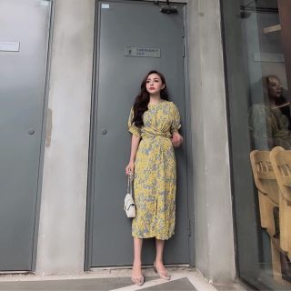 VÁY LỤA HOA XOẮN EO