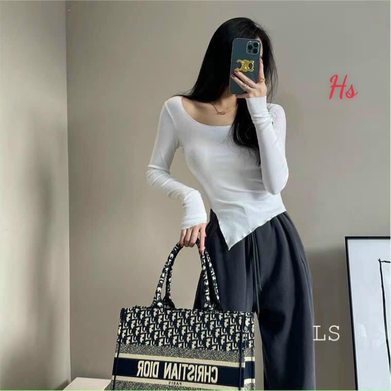 Áo Body Cổ Tròn Dài Tay Xẻ Tà Bèo Lệch Chất Vải Siêu Mềm Mịn Phong Cách Cá Tính, áo body thu đông đẹp - 616 mã