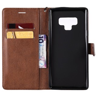 For Samsung galaxy Note 9 Plain Leather Flip Wallet Stand Phone Case Cover