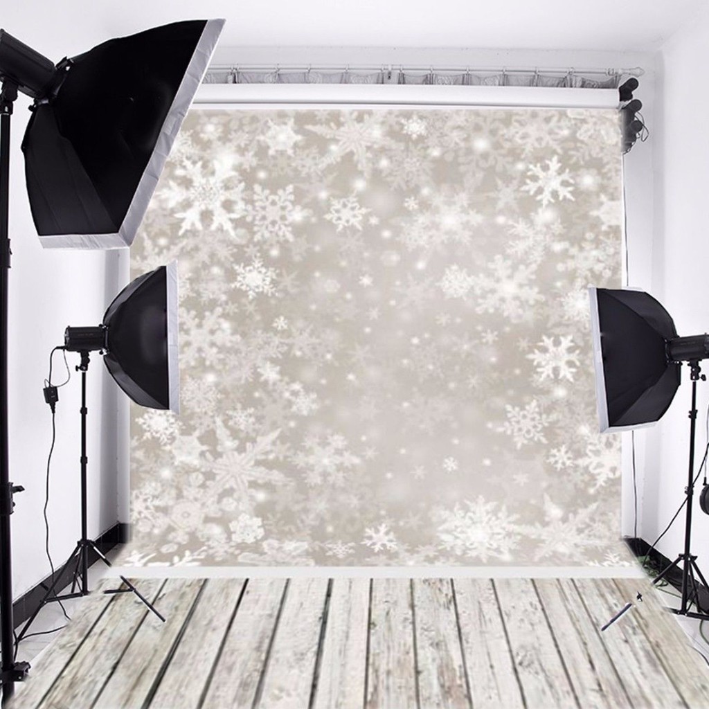 Tấm phông nền chụp ảnh giáng sinh trong studio sàn gỗ hoạ tiết bông tuyết chất liệu vinyl kích thước 5x7ft