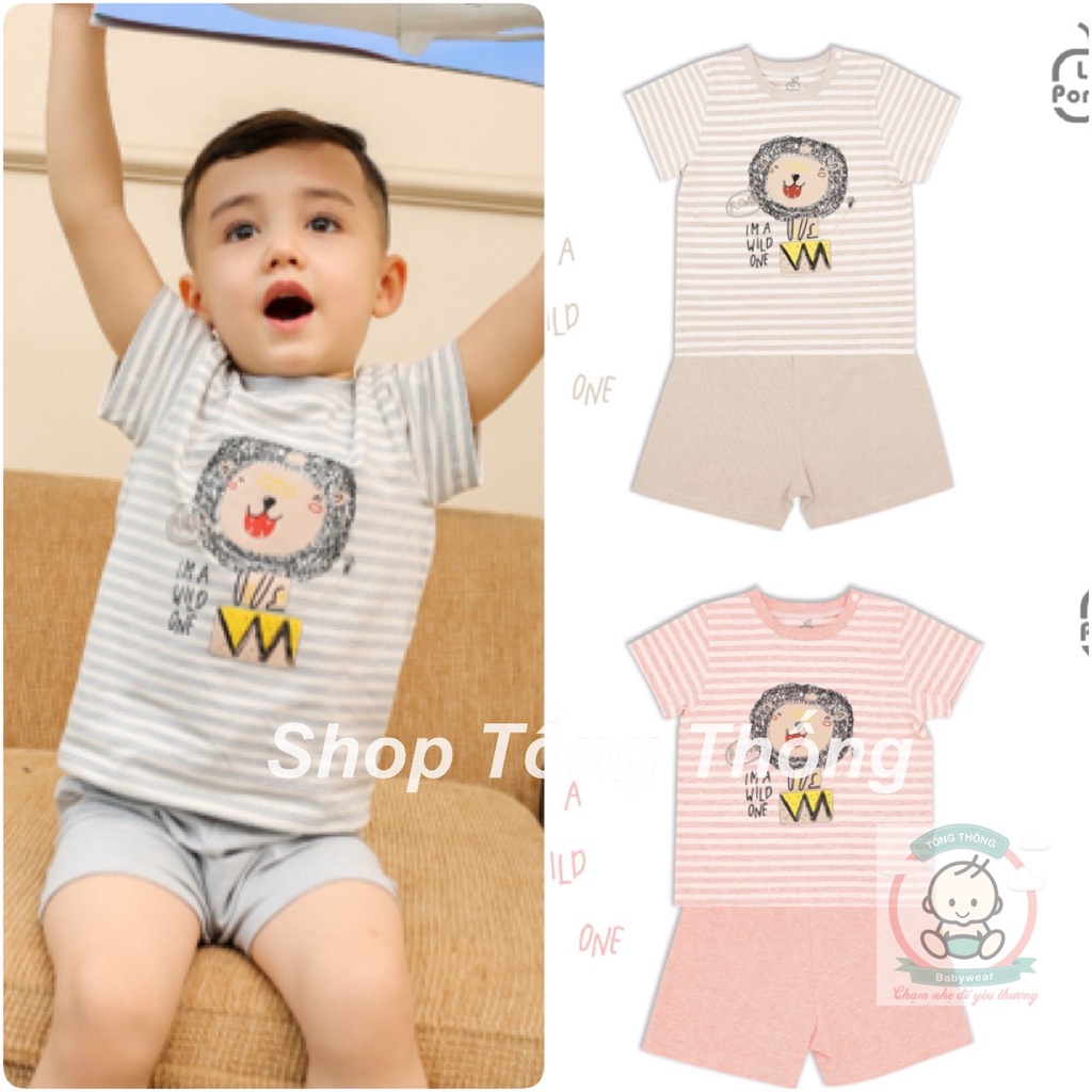 Bộ La Pomme cộc tay chất vải Cotton cao cấp mềm mịn thoáng mát thấm hút tốt con sư tử vẽ cho bé trai bé gái SS240