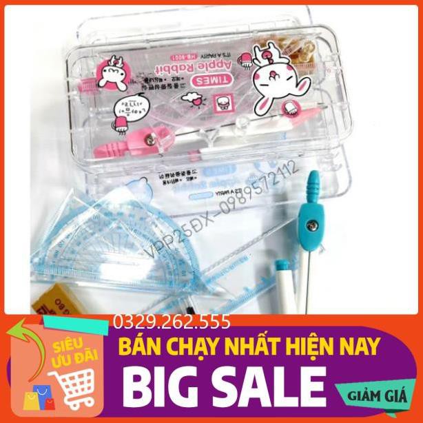 (FreeShip) (hộp nhựa) Bộ eke - thước kẻ - compa 9001