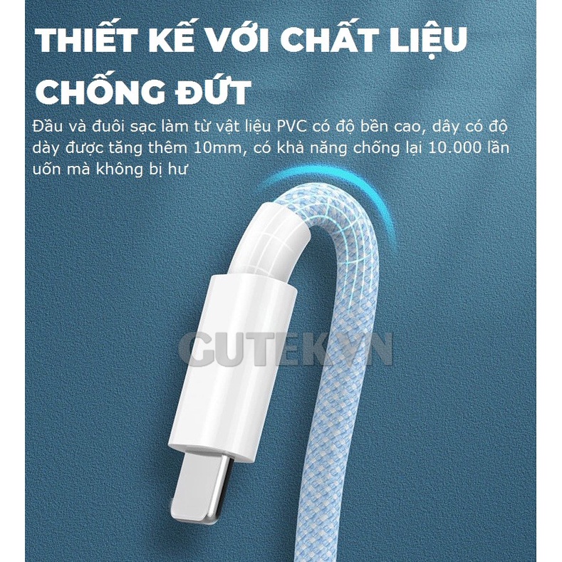 Dây sạc nhanh ip Gutek C8 bọc dù cho 6 7 8 plus xsmax 11 12 13 pro max