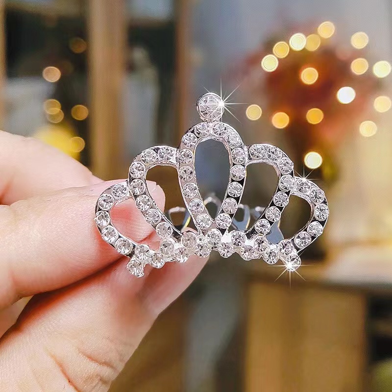 Cài tóc hình vương miện đính đá nhân tạo nhiều màu tùy chọn cho bé gái