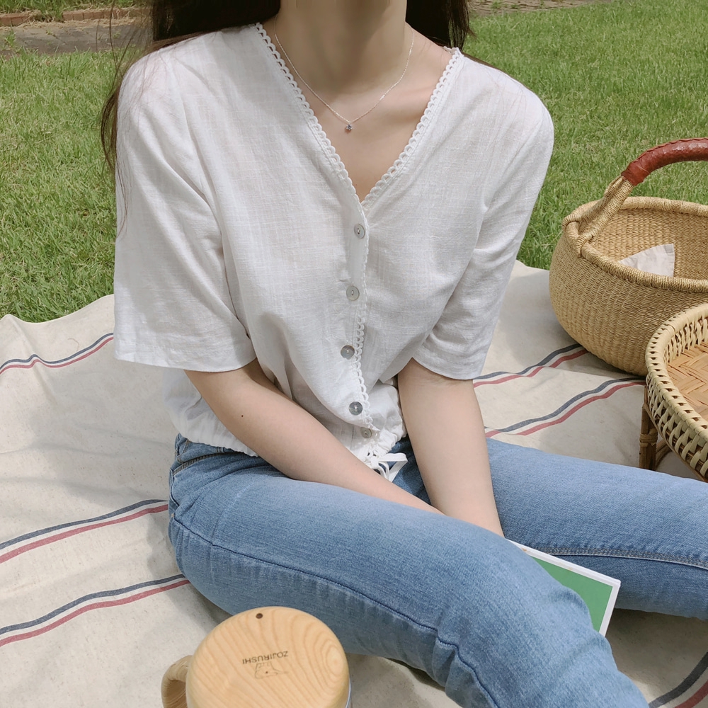 Áo croptop ngắn tay cổ chữ V xinh xắn dành cho nữ 27940