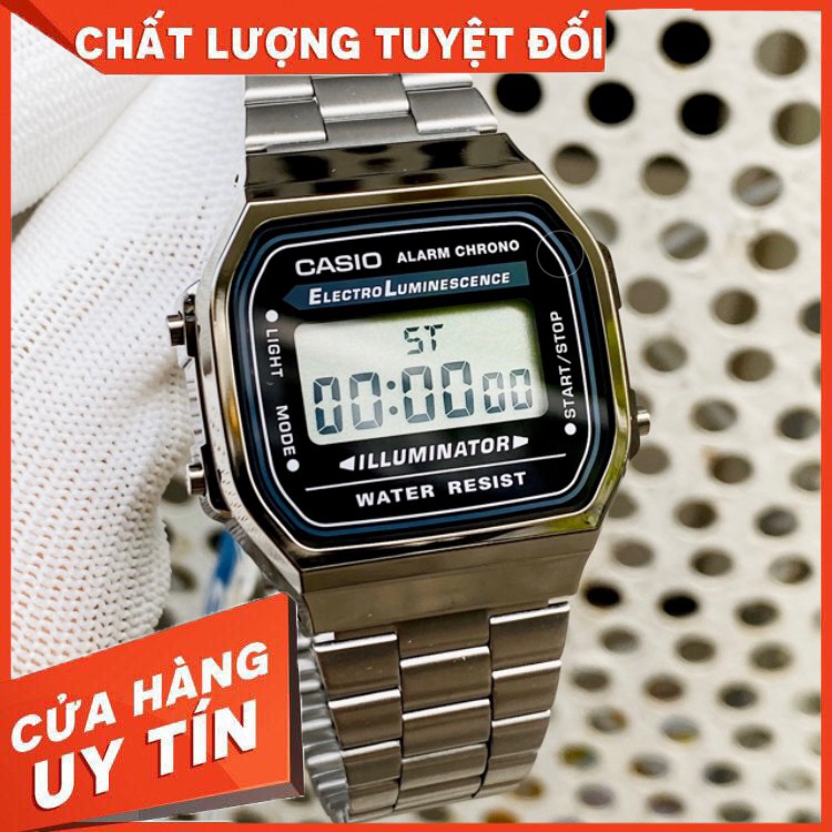 HÀNG CAO CẤP -  [HOT 2021] Đồng hồ điện tử nam nữ dây thép Casio A168 vintage xám chuột  - Hàng Cao Cấp