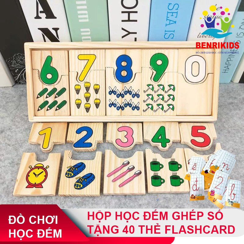 Đồ Chơi Gỗ,Hộp Thẻ Ghép Số Học Đếm Tặng Kèm 40 Thẻ Flashcards Cho Bé Học Chữ Cái