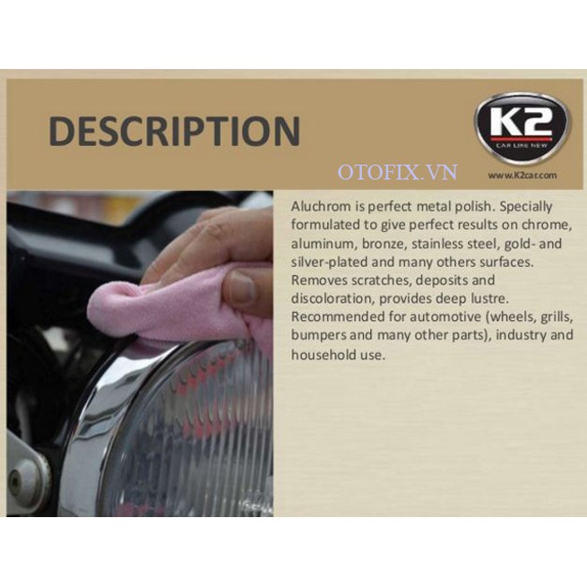 K2 Aluchrom - kem đánh bóng chi tiết chrôm và kim loại ô tô