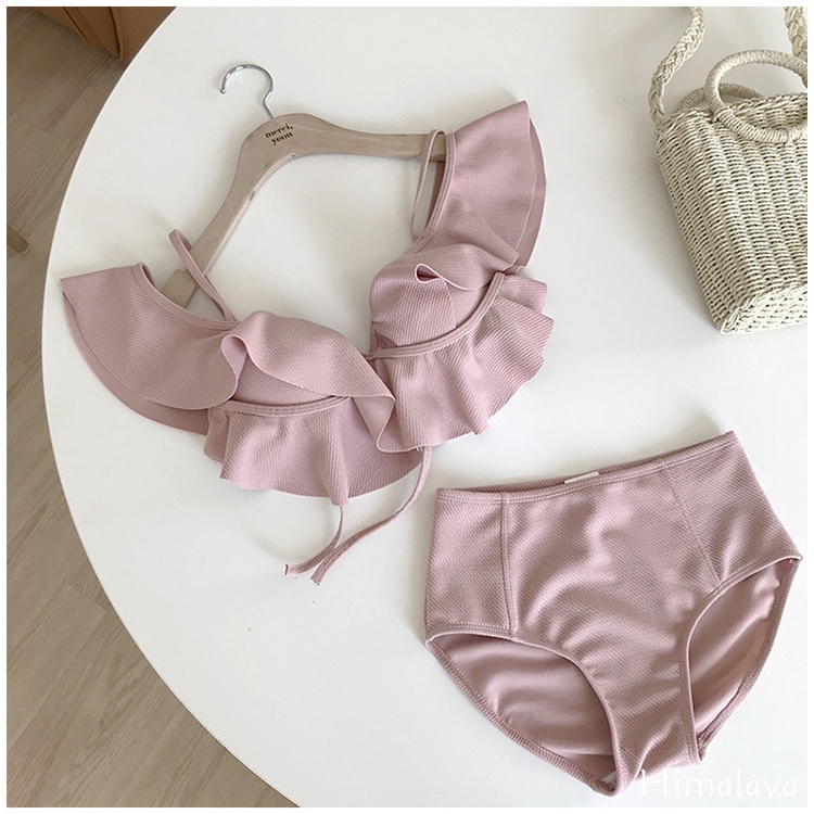 Bộ đồ bơi hai mảnh màu trơn lưng cao có đệm nâng ngực phong cách Hàn Quốc gợi cảm cho nữ | BigBuy360 - bigbuy360.vn