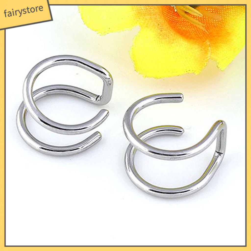 Khuyên kẹp vành tai giả 2 hàng bằng thép không gỉ cá tính