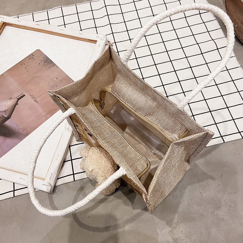 KAITIFEI Túi vải canvas đựng hộp cơm trưa in hình gấu dễ thương