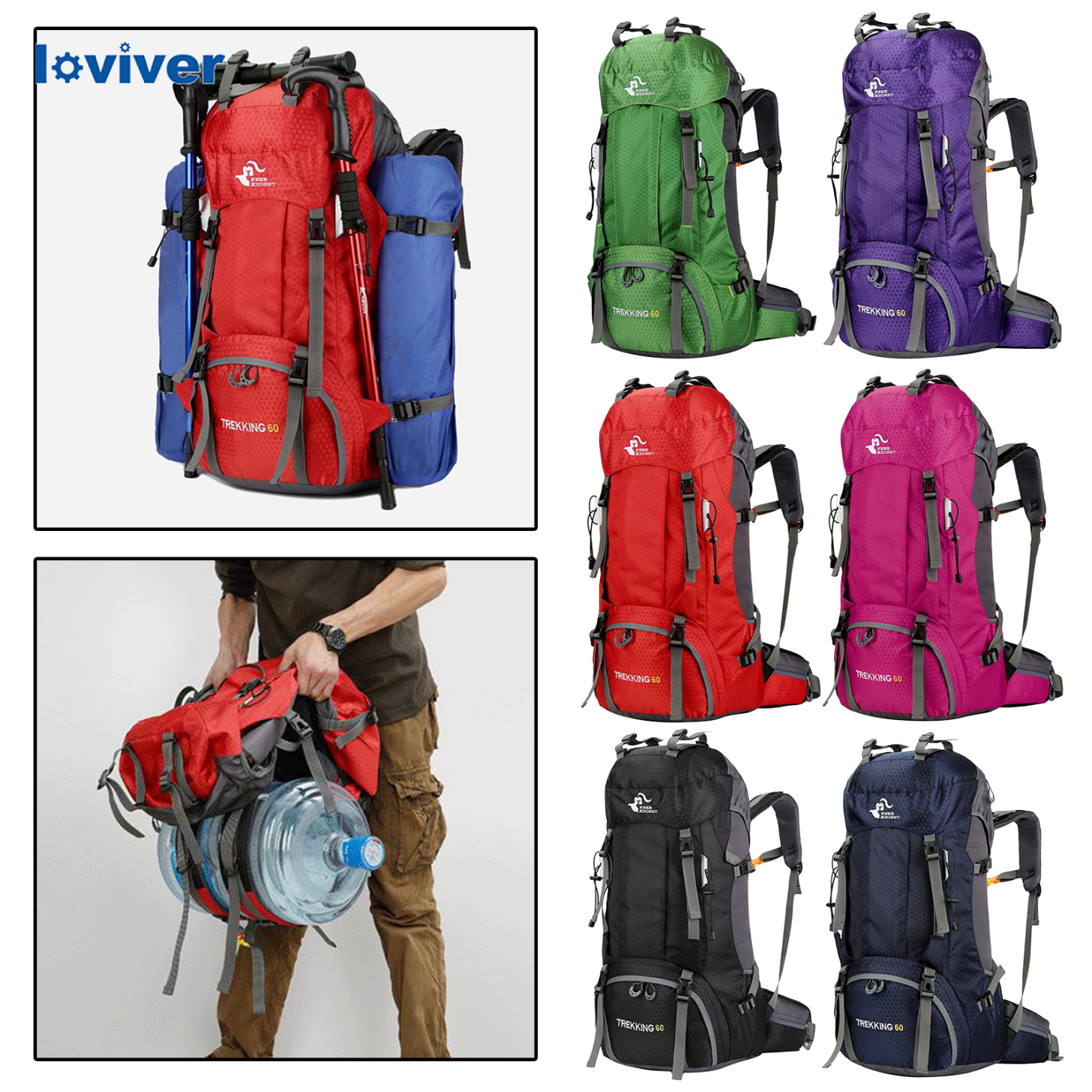 TREKKING Balo Du Lịch Chống Nước Losver 60l Màu Xanh Lá