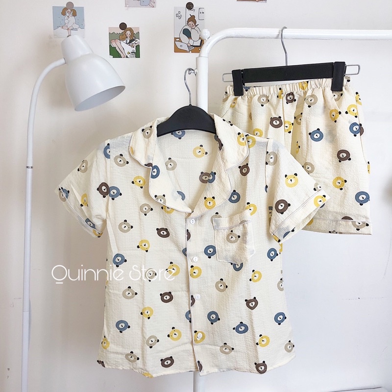 Q4 Set đồ ngủ pijama cộc tay chất đũi xốp hoạ tiết đáng yêu Quinnie Store